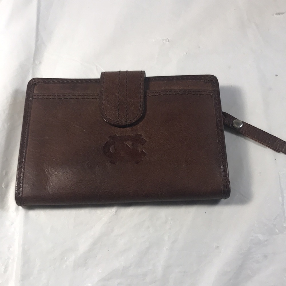 North Carolina Tar Heels NC Logo Brown Leather Bi Fold Multi Functions Wallet